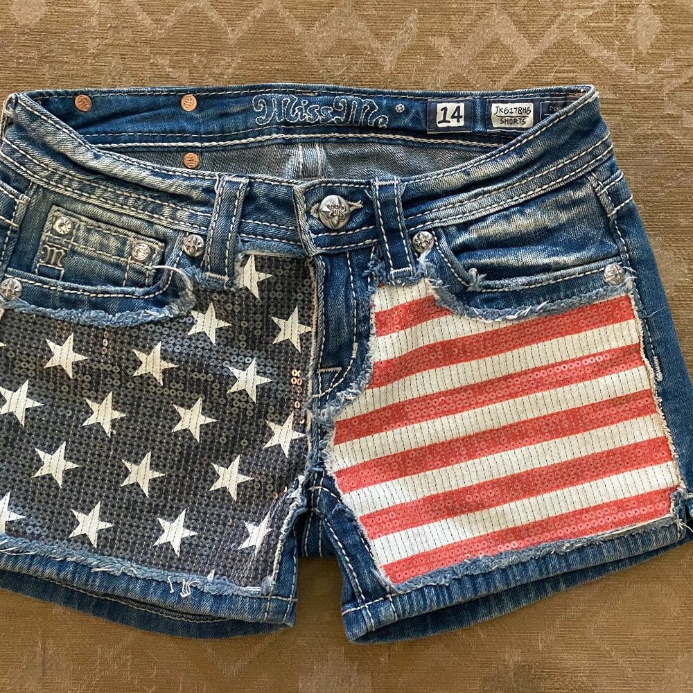 Miss Me Stars and Stripes Sequined Shorts for Girl